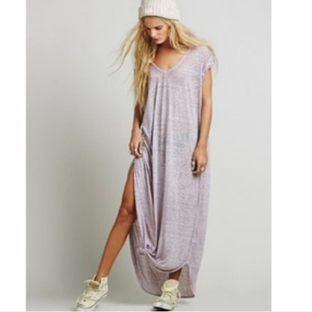 Free People Keep Me Tee Dress Burnout Slit Gray XS